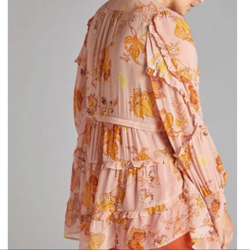 *Anthropologie Sheer Ruffled Tunic Blouse Size Medium - Picture 4 of 5